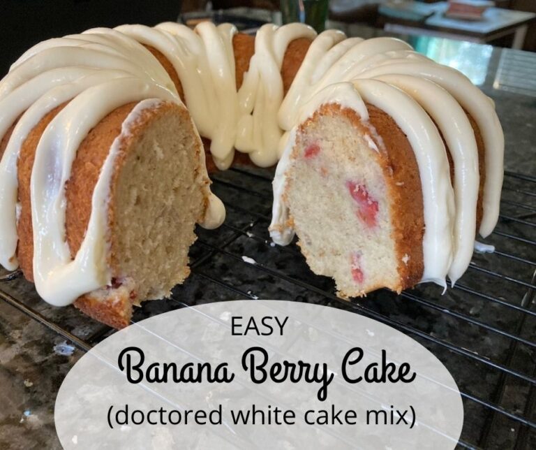 Easy Banana Berry Cake (Doctored White Cake Mix)