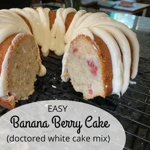 Easy Banana Berry Cake (Doctored White Cake Mix)