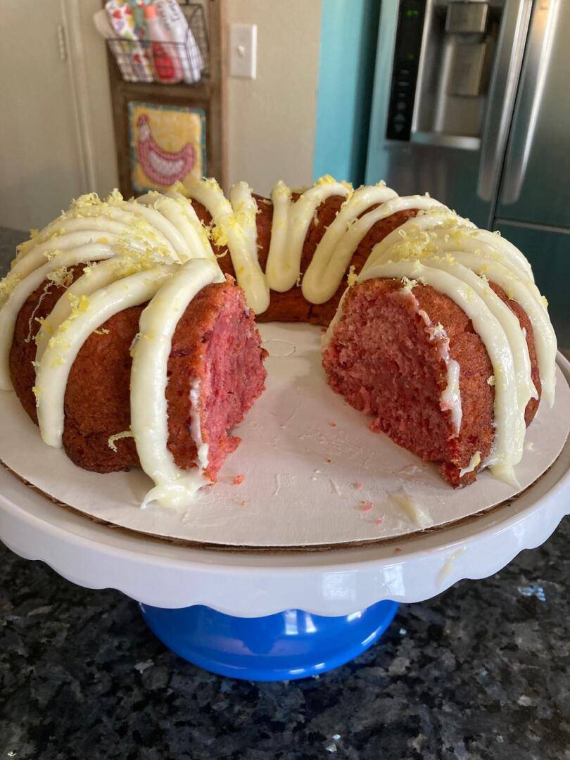 Strawberry Pie Filling Cake (doctored white cake mix) Out of the Box