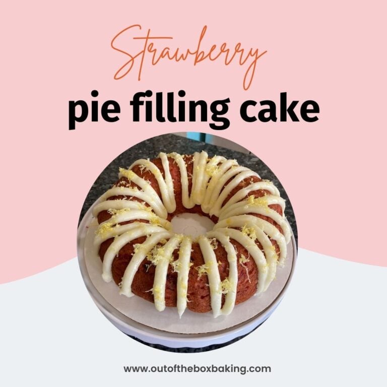 Strawberry Pie Filling Cake (doctored white cake mix)