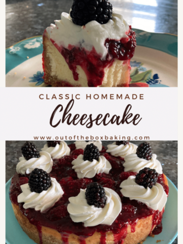 Classic Homemade Cheesecake with Blackberry Topping - Out of the Box Baking