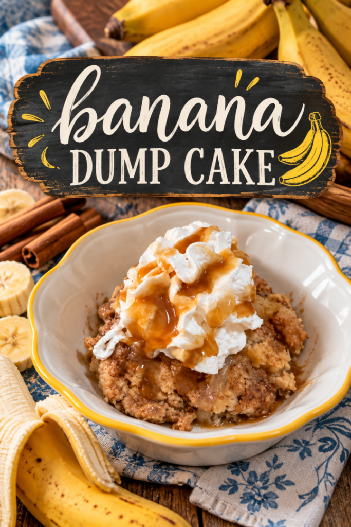 banana dump cake pin for pinterest