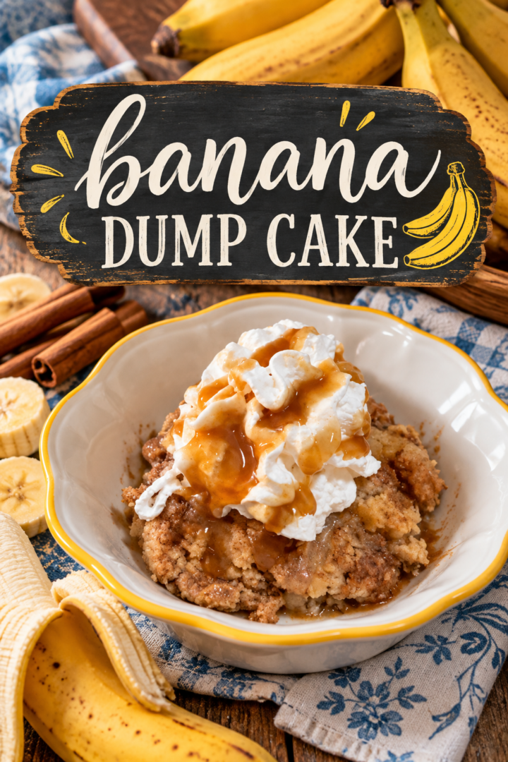 banana dump cake pin for pinterest