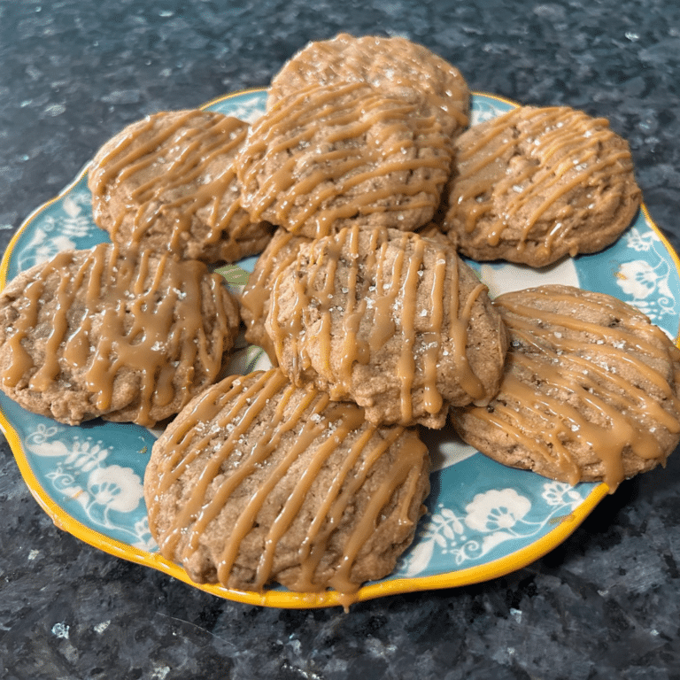 Pecan Toffee Cookies with Salted Caramel