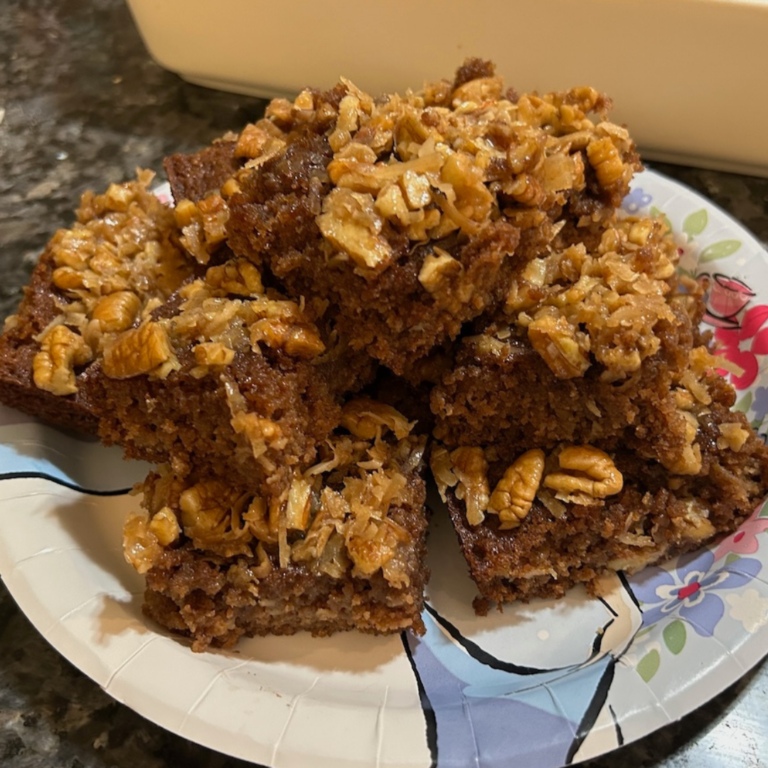 Gluten-Free Oatmeal Cake (with Coconut Pecan Topping)