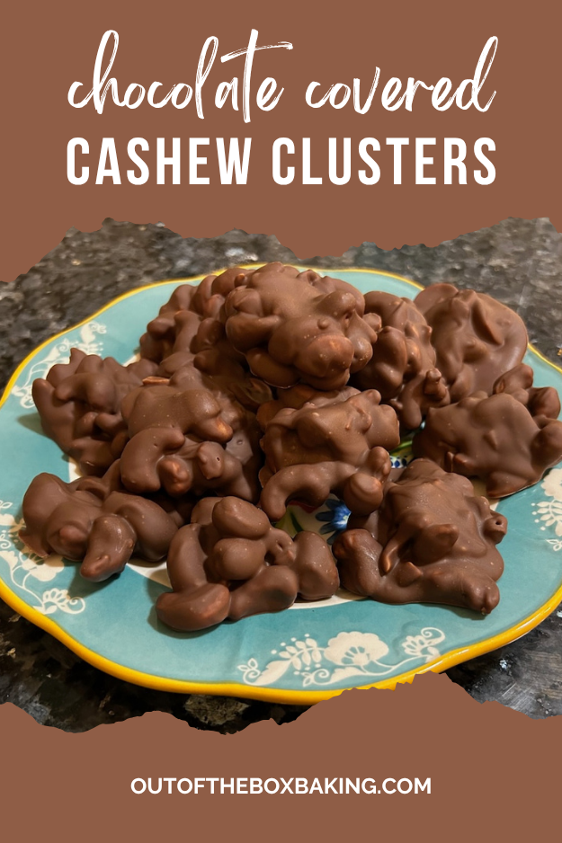 chocolate covered cashew clusters pin for pinterest