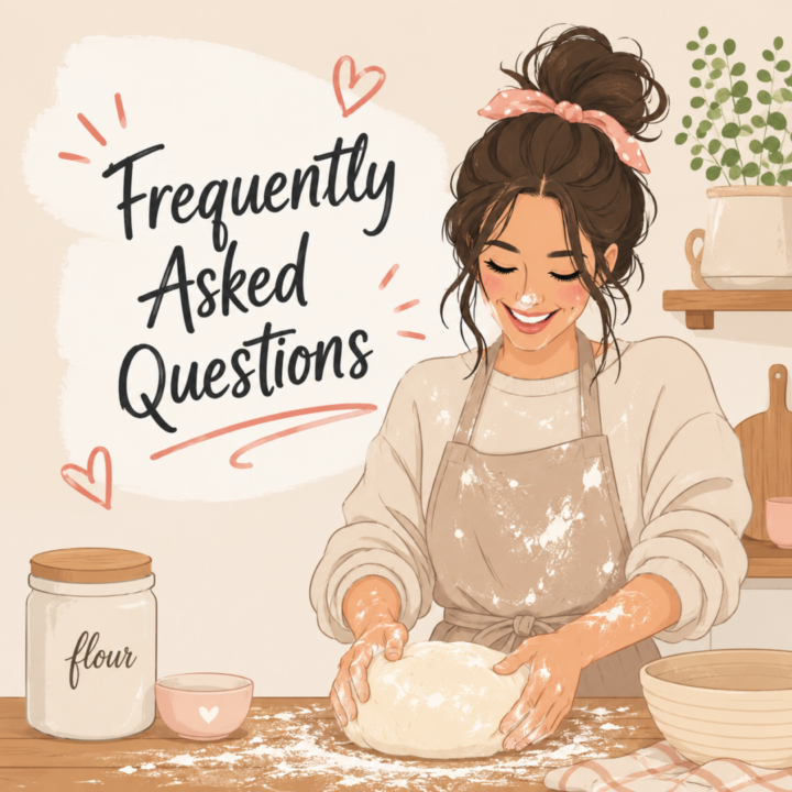 graphic of woman covered in flour kneading bread dough