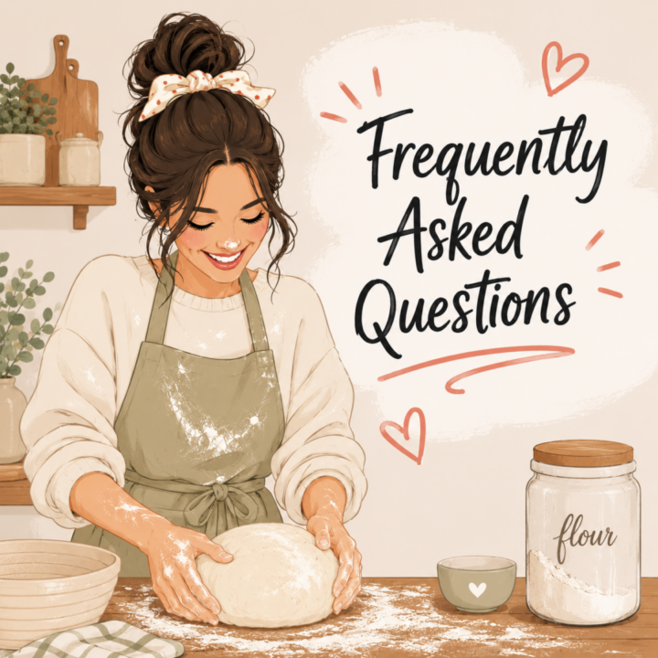 woman baking bread graphic with the words frequently asked questions