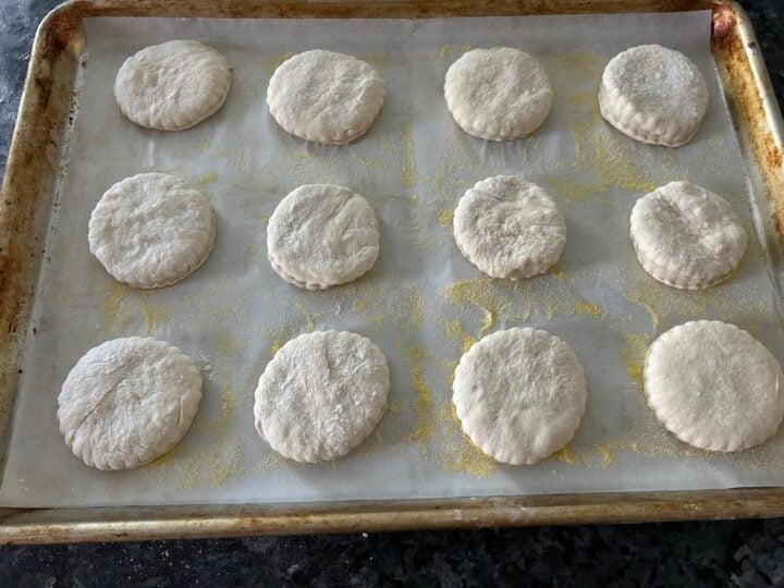 English muffin dough cut into circles