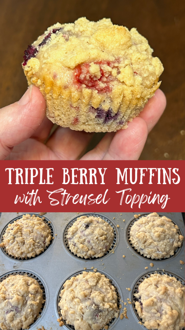 Triple Berry Muffins with Streusel Topping 
