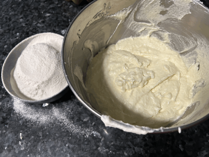 cake batter, ready for dry ingredients