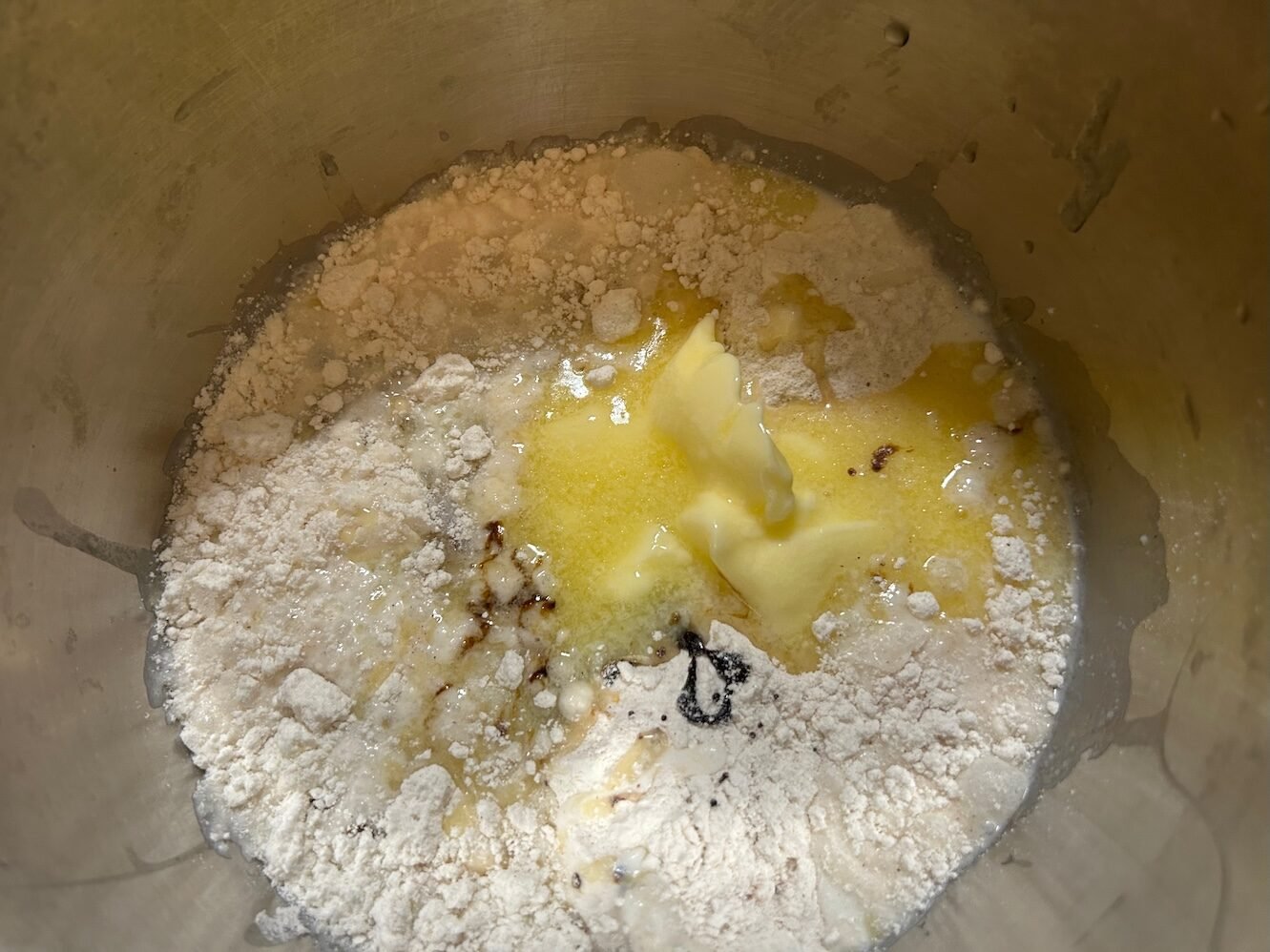 cake ingredients in mixing bowl