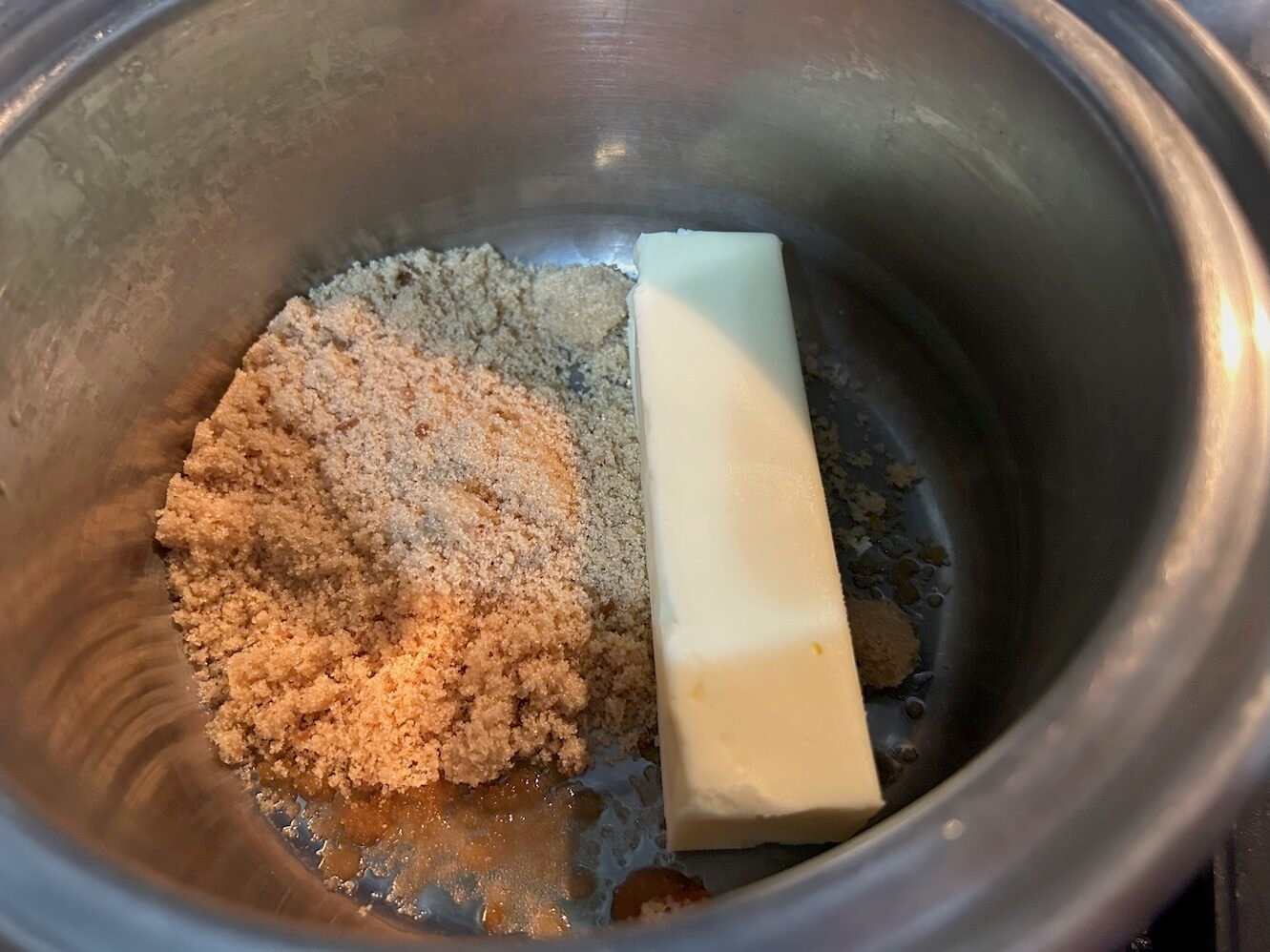 butter and brown sugar in pan
