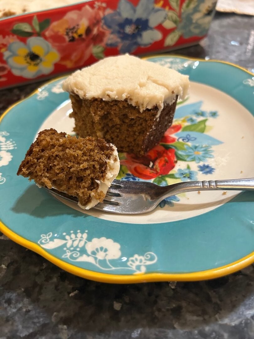 Old-Fashioned Molasses Cake on plate with fork