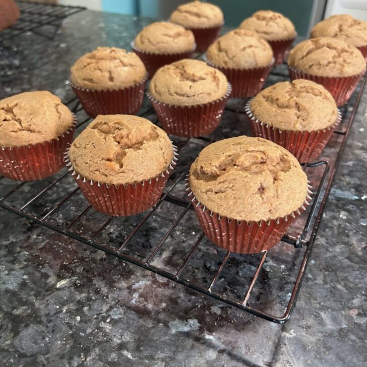 Pumpkin Spice Cupcakes on wire rack cooling