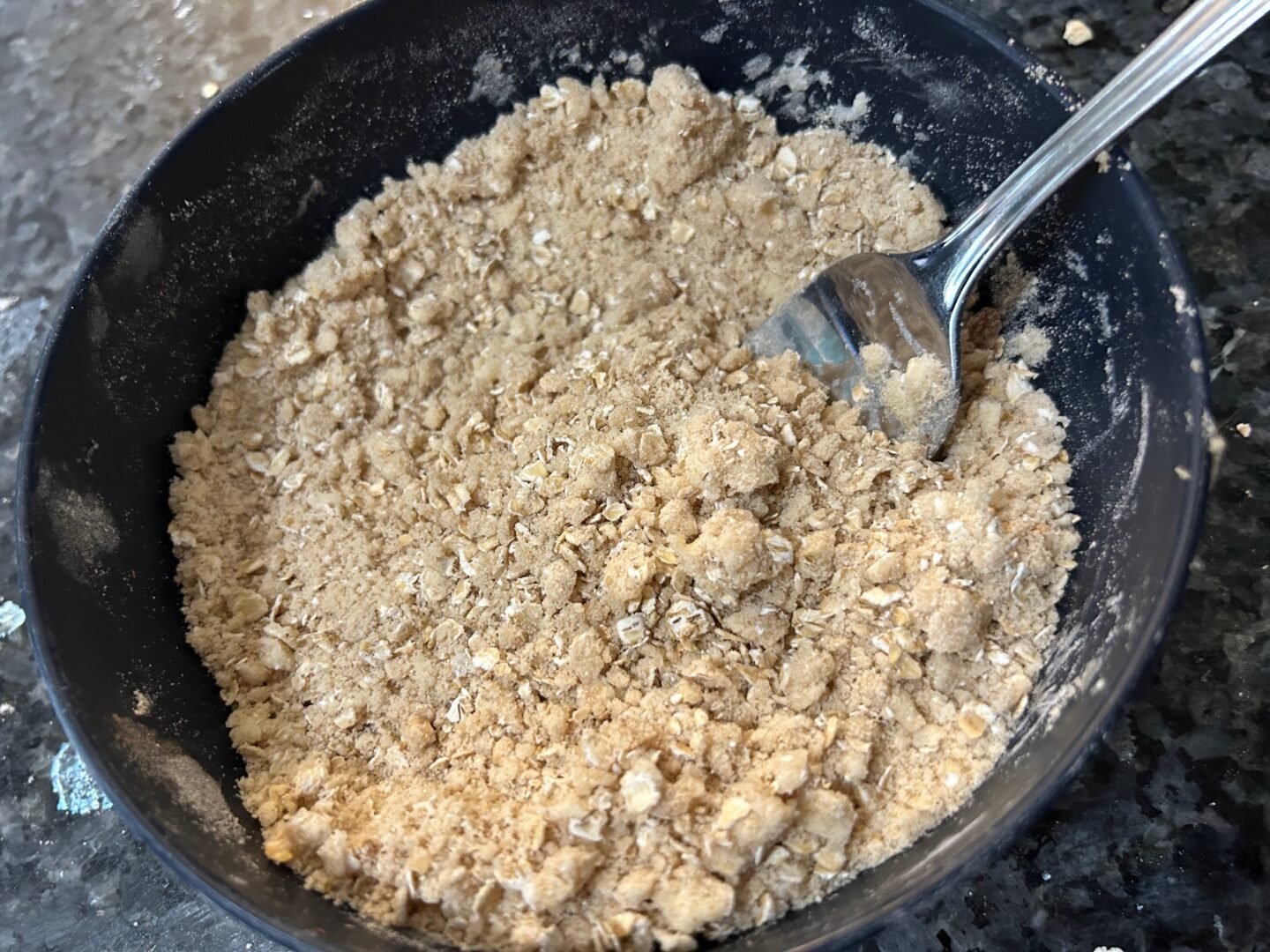 oat crumble in bowl, ready to be used