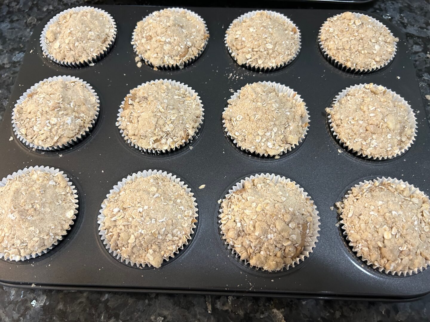 Sweet Potato Muffins with Oat Streusel Topping prior to going in the oven