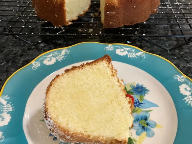 rich buttery pound cake slice on a plate