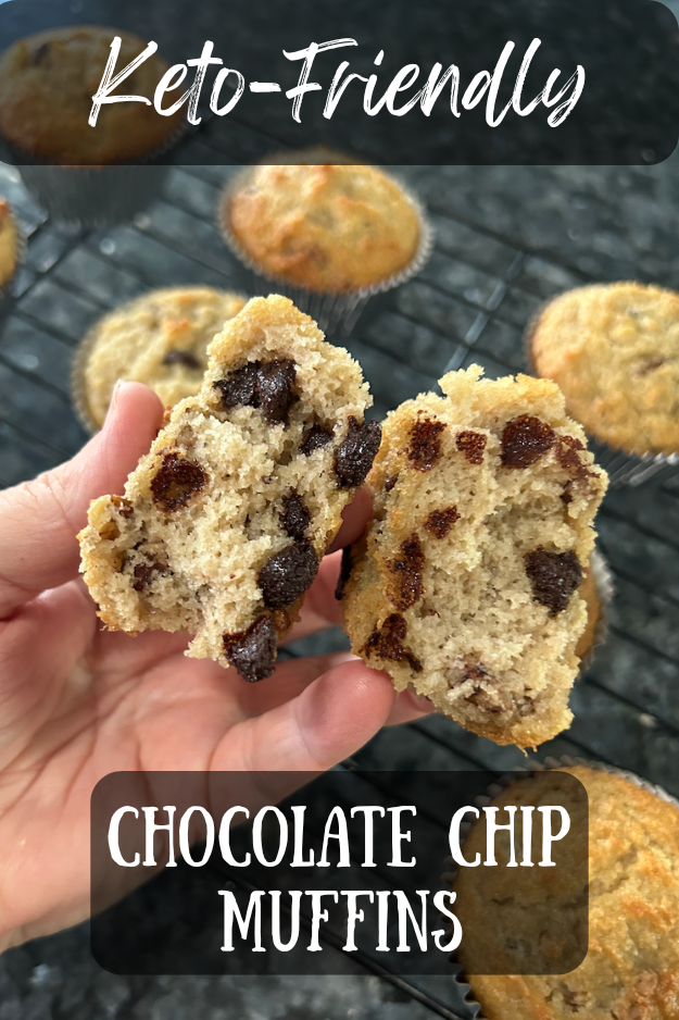 keto friendly chocolate chip muffins pin for pinterest