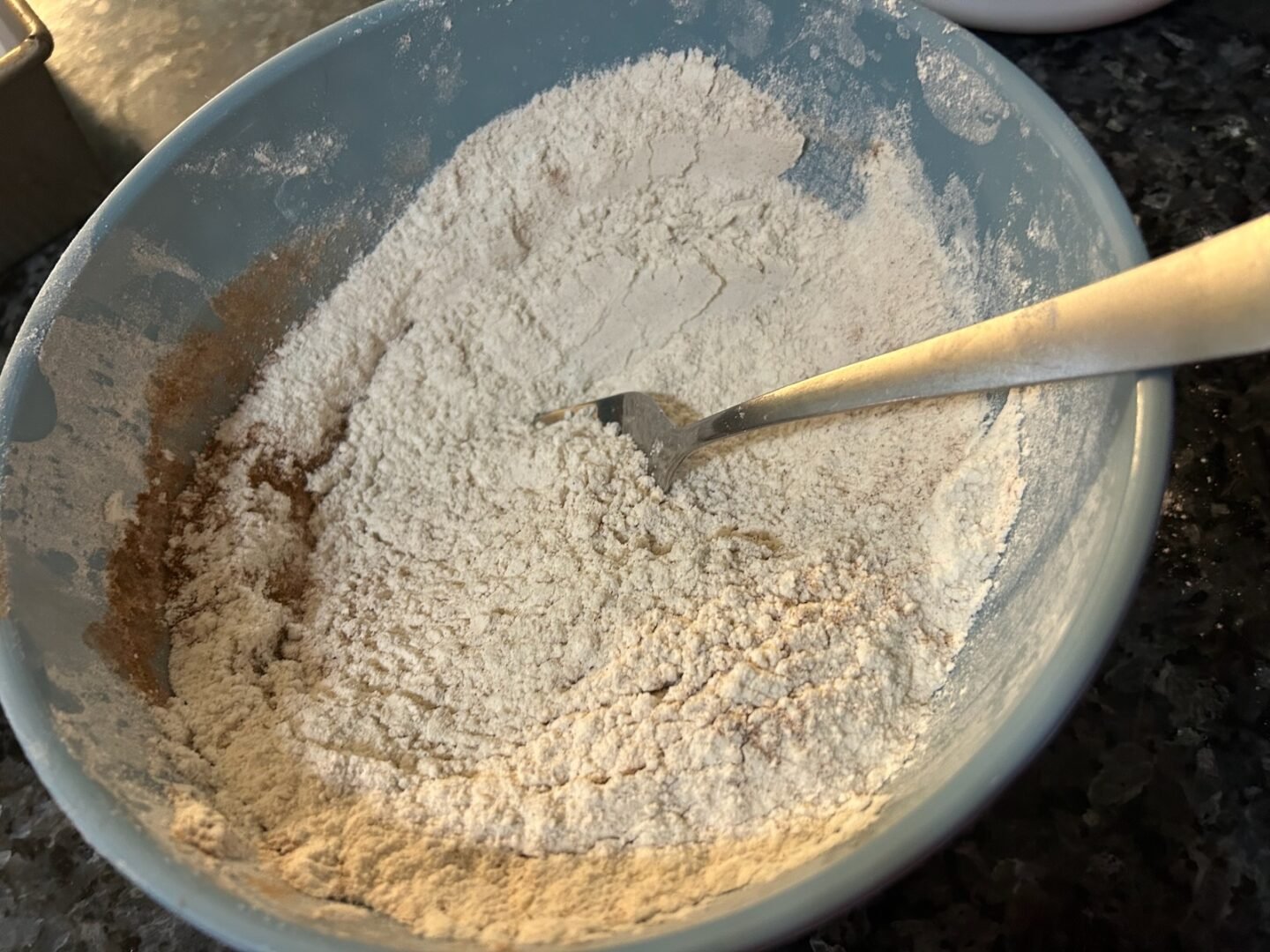 flour in bowl with other dry ingredients