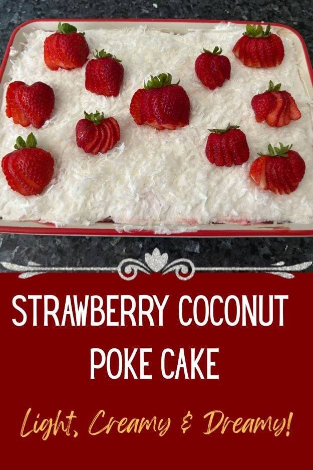 Strawberry Coconut Poke Cake pin for pinterest 