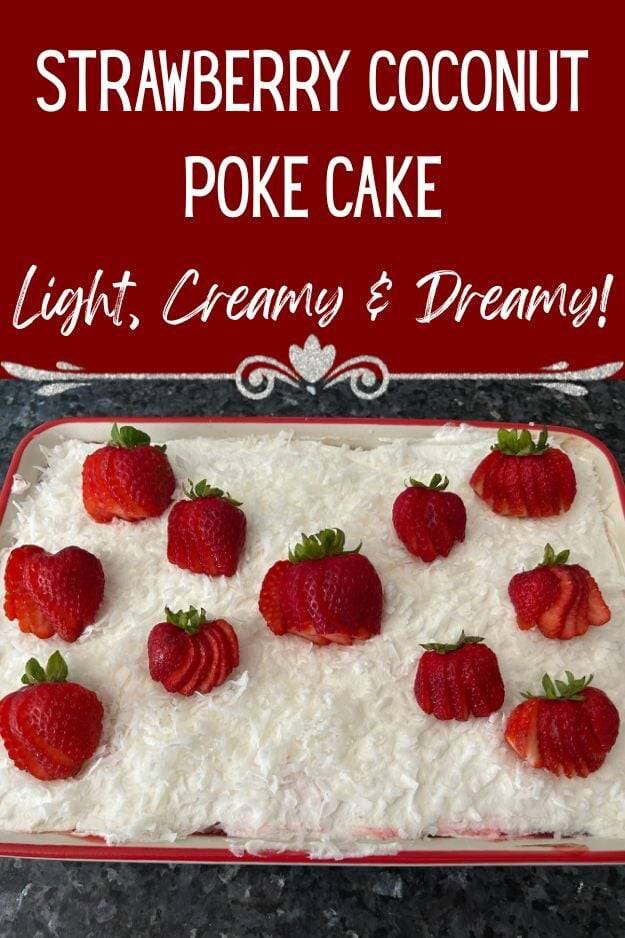 Strawberry Coconut Poke Cake pin for pinterest 