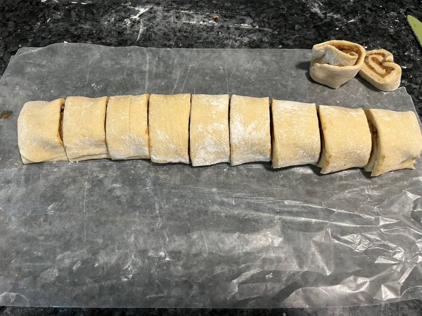 cinnamon rolls (uncooked) cut