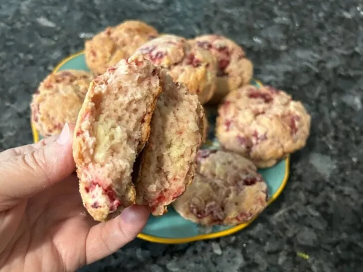 Scone broken in half, inside fluffy