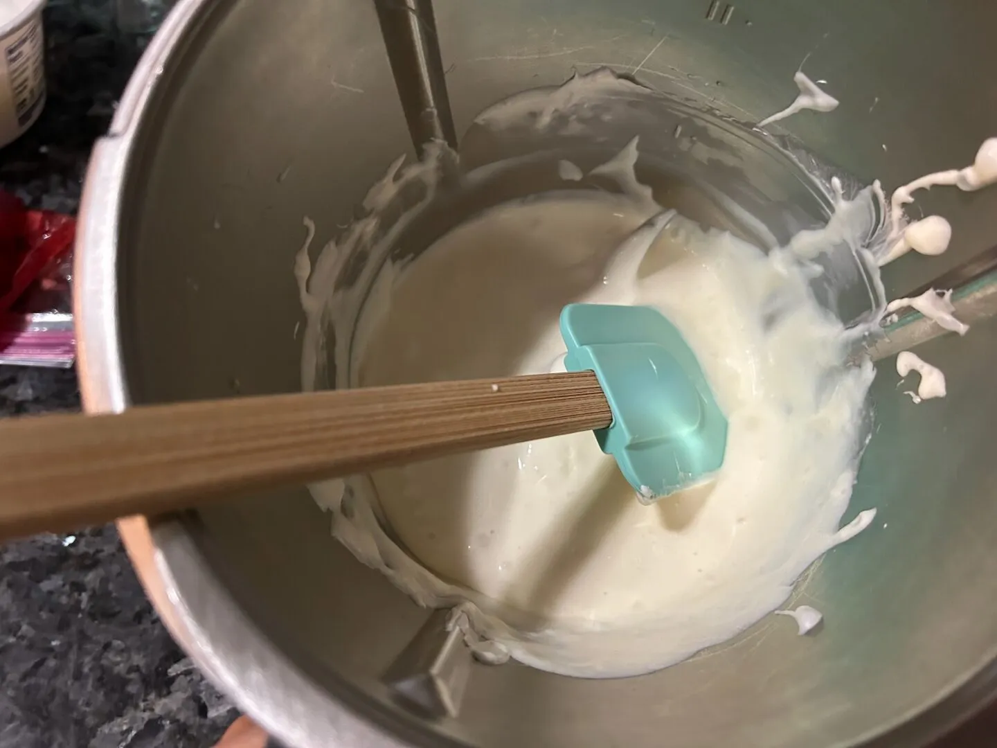 cream cheese and sweetened condensed milk in mixer (blended smooth)