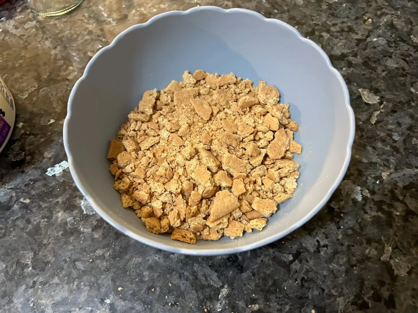 crushed graham crackers in a bowl