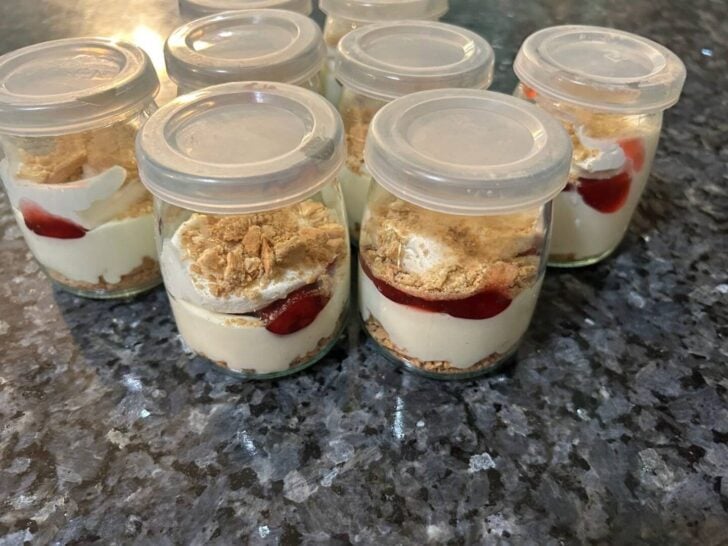 parfaits, sealed in individual clear glass jars with lids