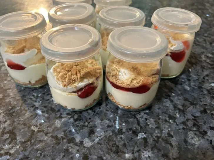 parfaits, sealed in individual clear glass jars with lids