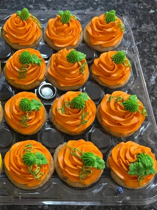 Pumpkin cupcakes in container