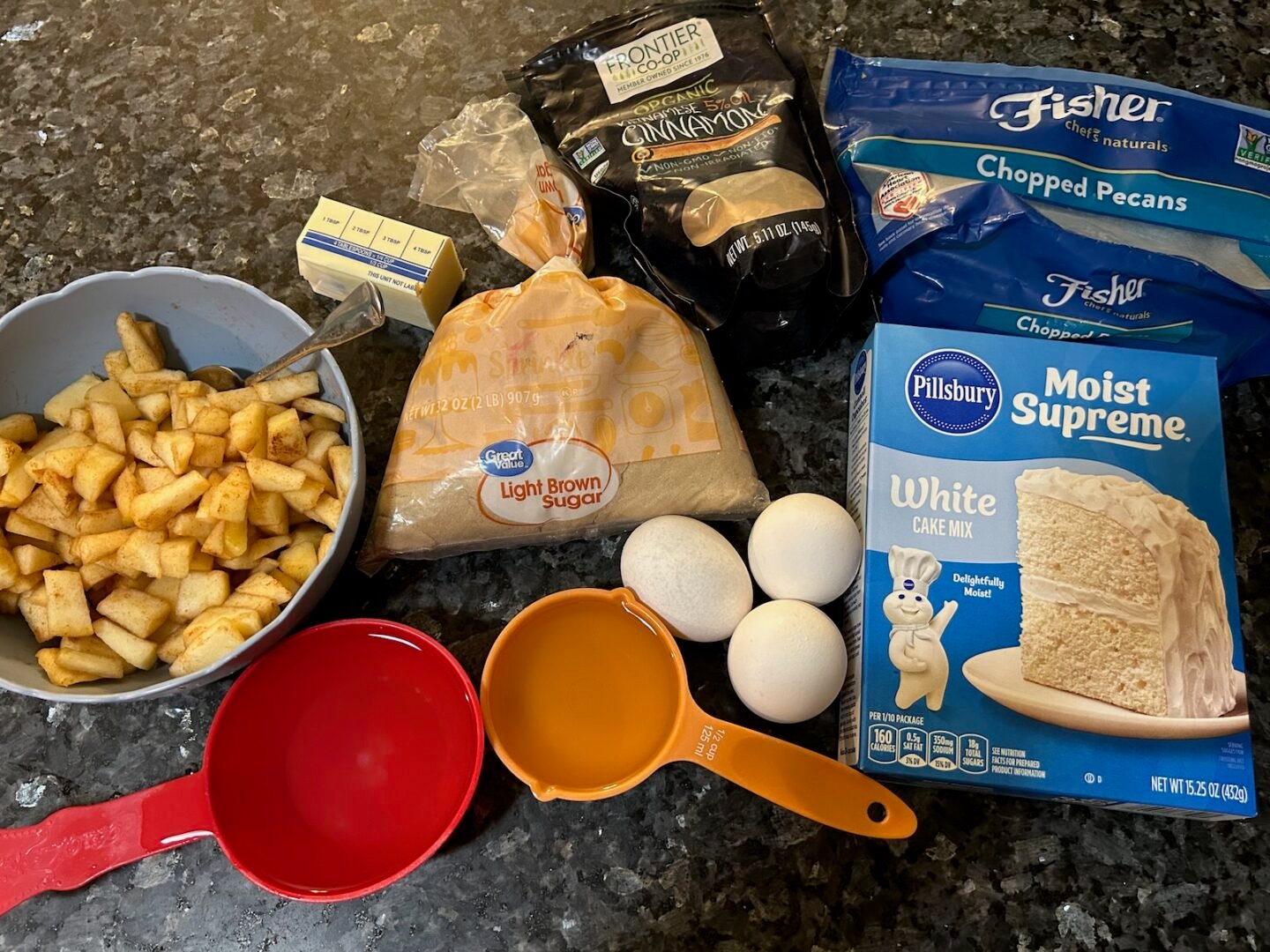 ingredients for easy apple upside-down cake