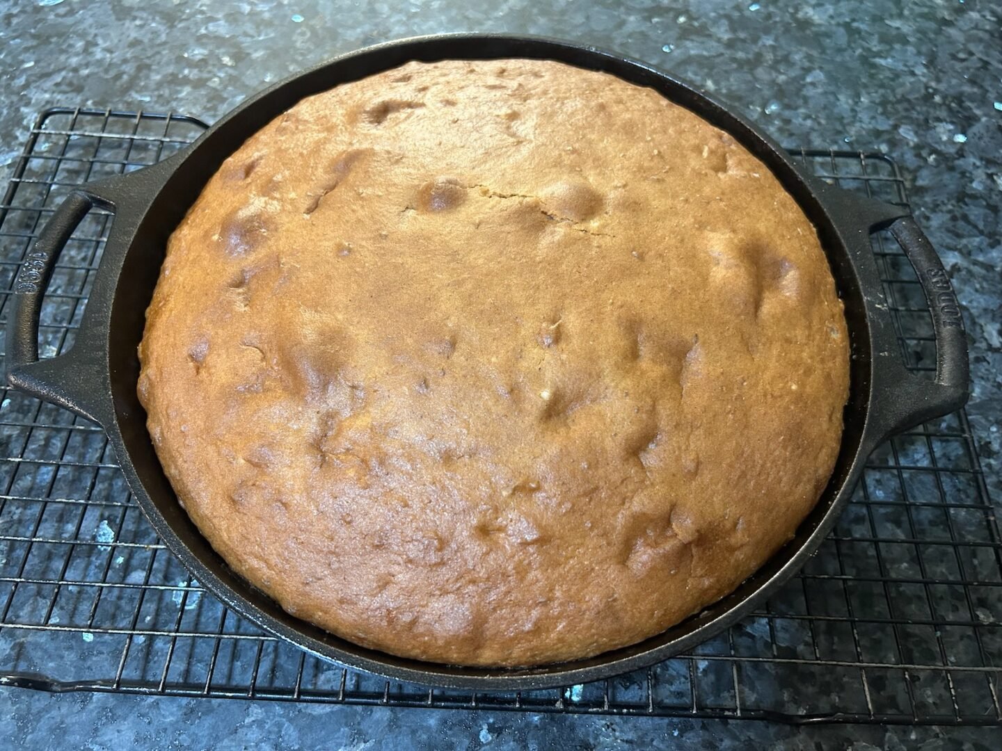 easy apple upside down cake baked (before flipping)