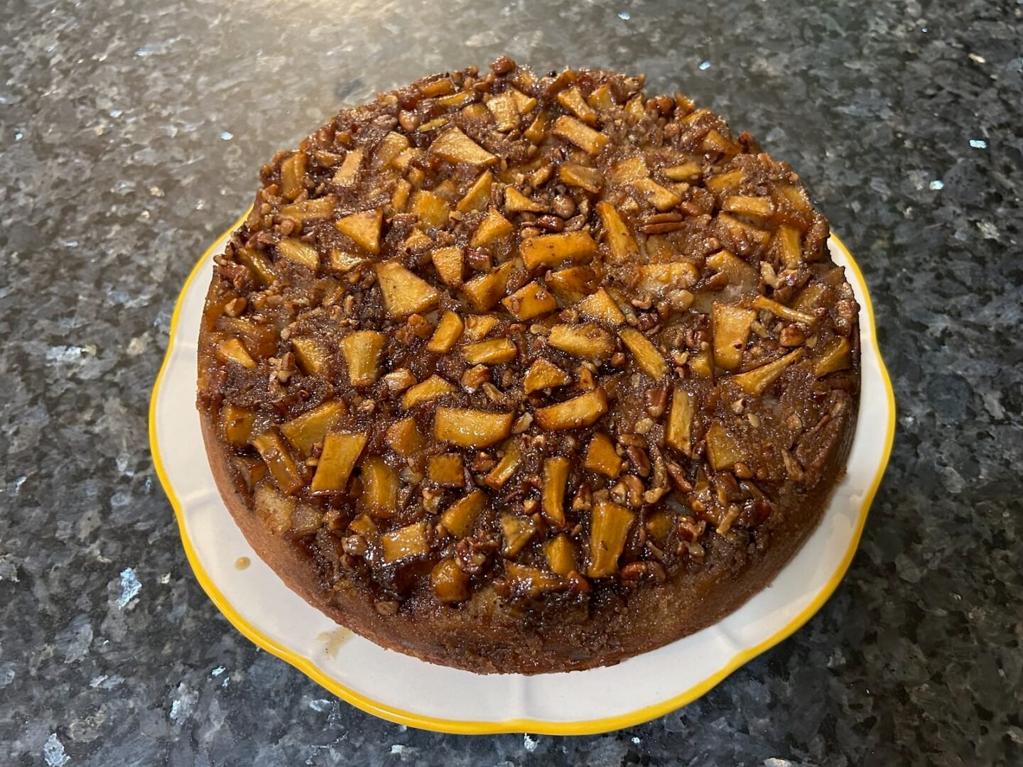 easy apple upside down cake just out of the oven (flipped)