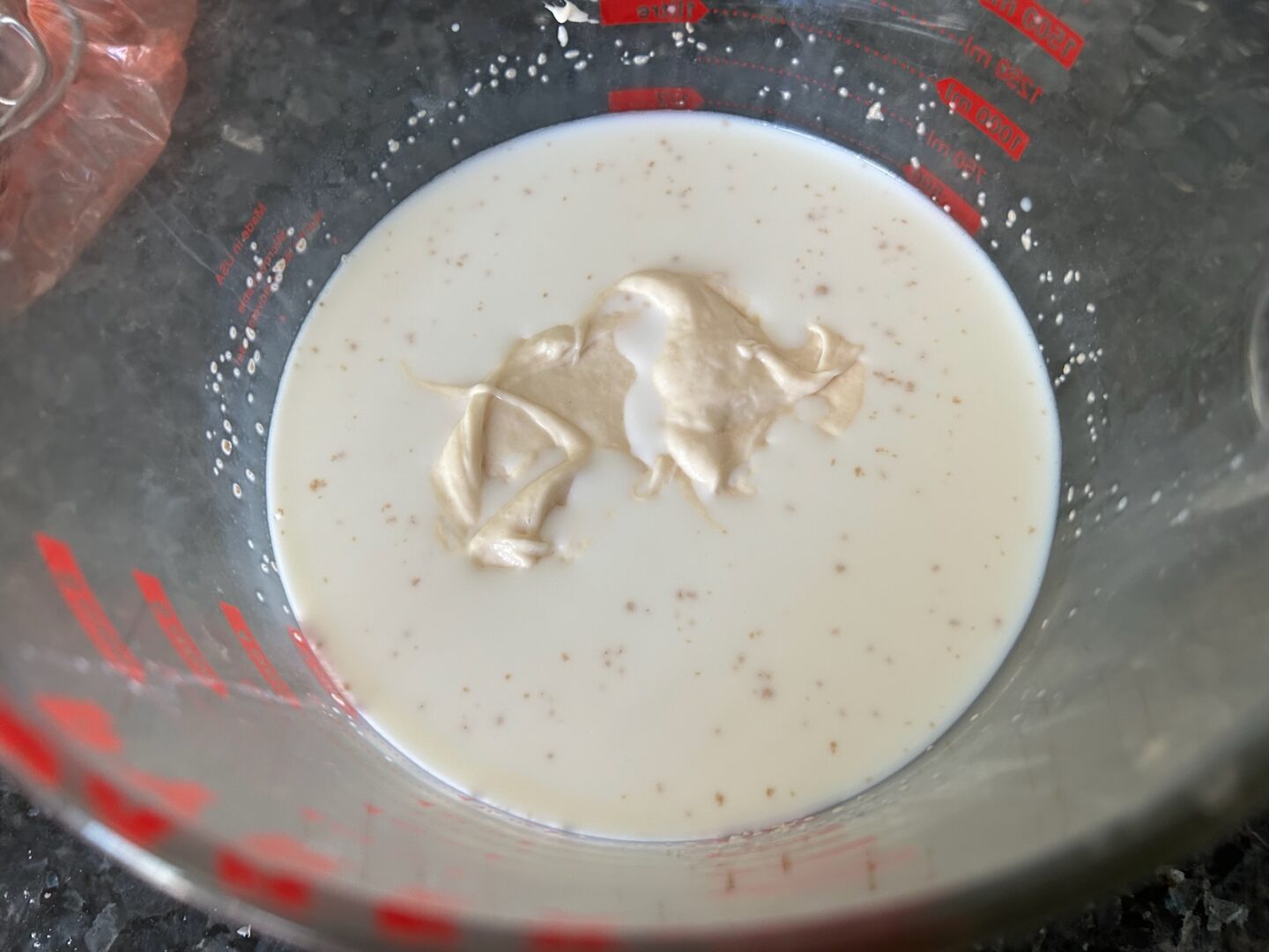 milk and starter in bowl