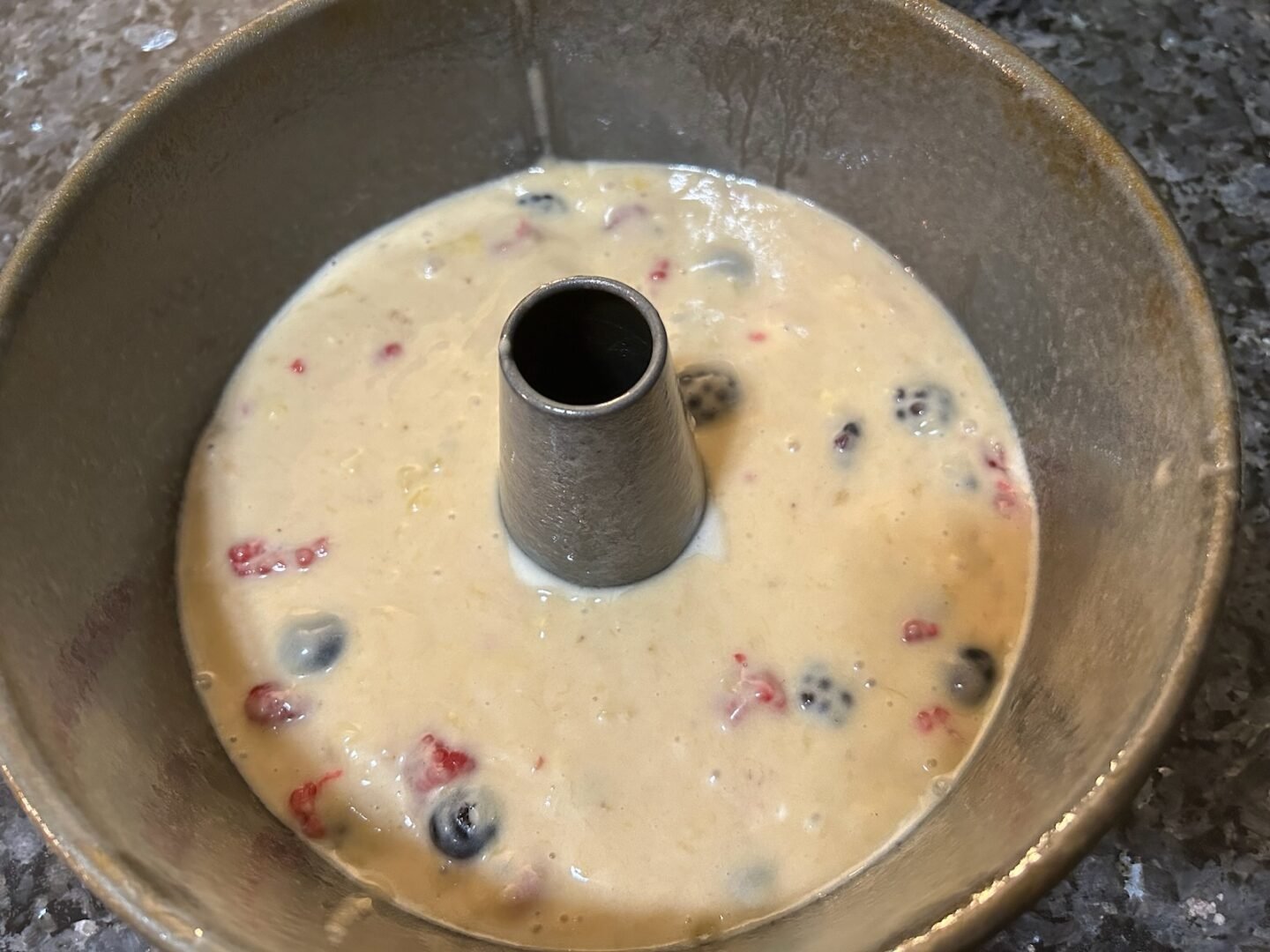 banana bread batter in pan