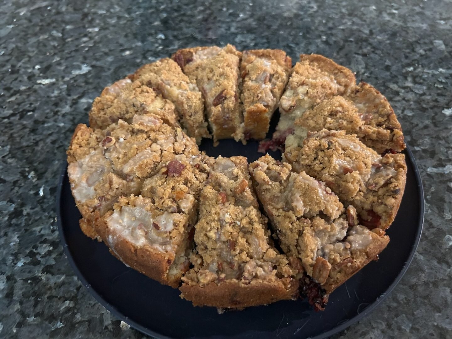 sliced coffee cake on plate