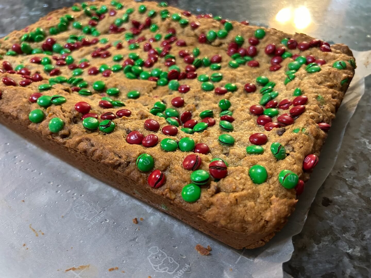 baked cookie bars before slicing