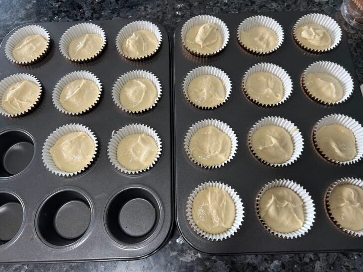 cupcake batter in muffin tin