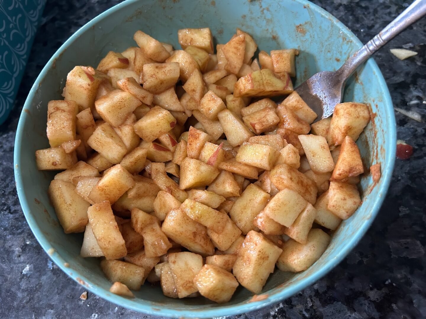 diced apples coated with sugar, cornstarch, and cinnamon
