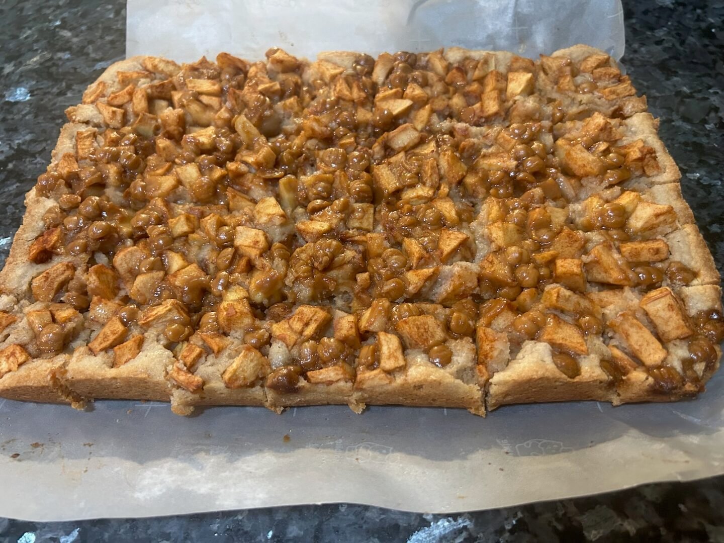 caramel apple snickerdoodle bars, cut into squares