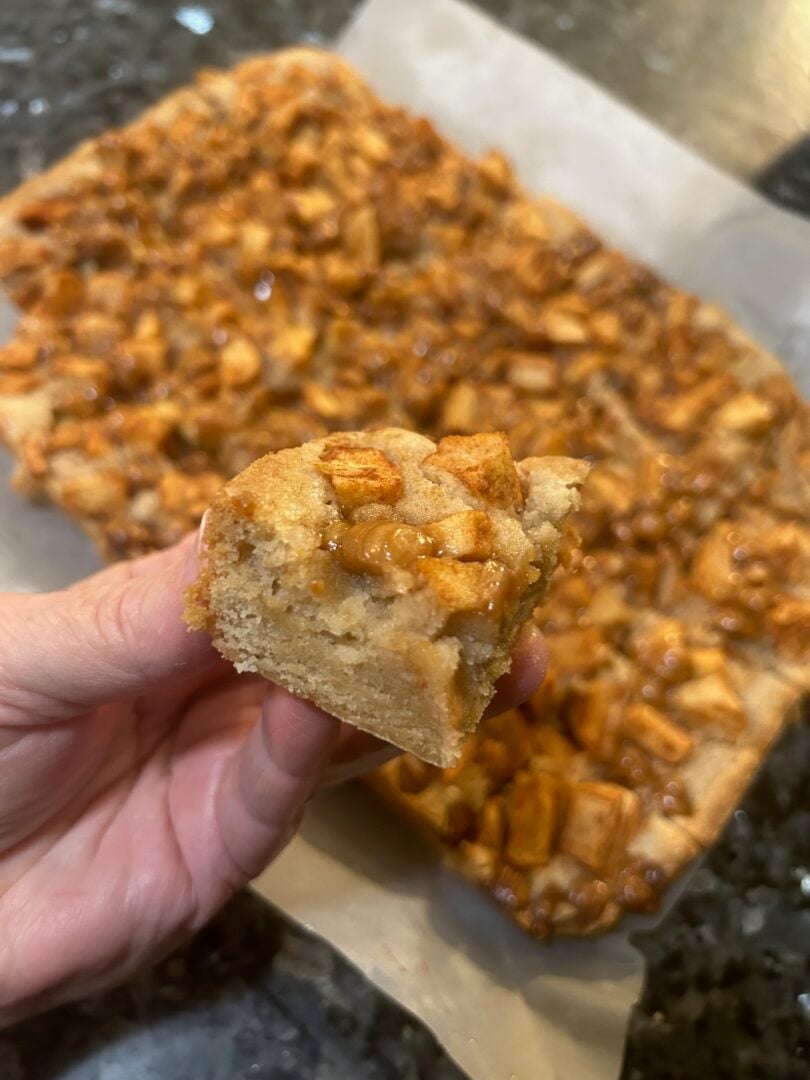 caramel apple snickerdoodle bar, cut and ready to eat