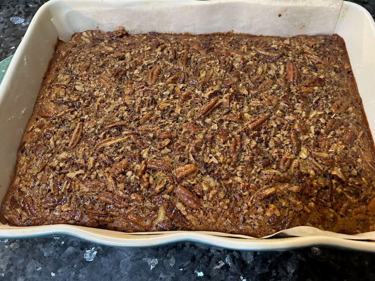 pecan pie snickerdoodle bars, baked