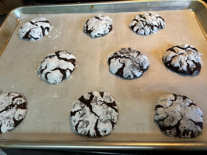 baked chocolate mint cookies with crinkle tops