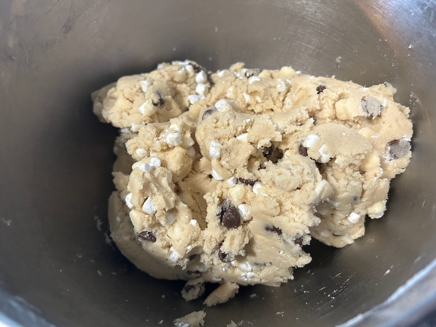 cookie dough with chocolate chips and marshmallows