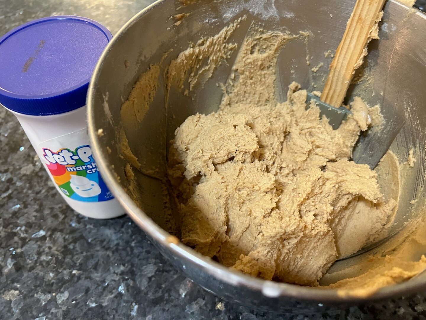 Fluffernutter cookie dough in bowl
