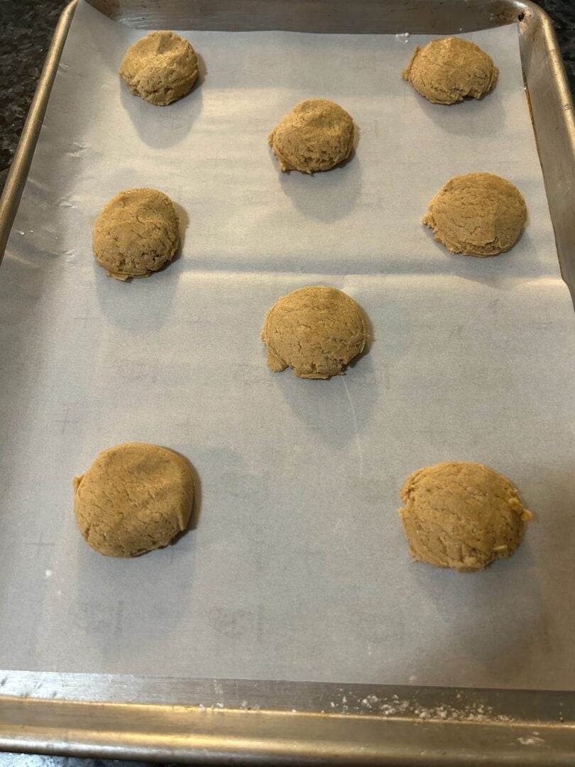 balls of fluffernutter cookie dough flattened