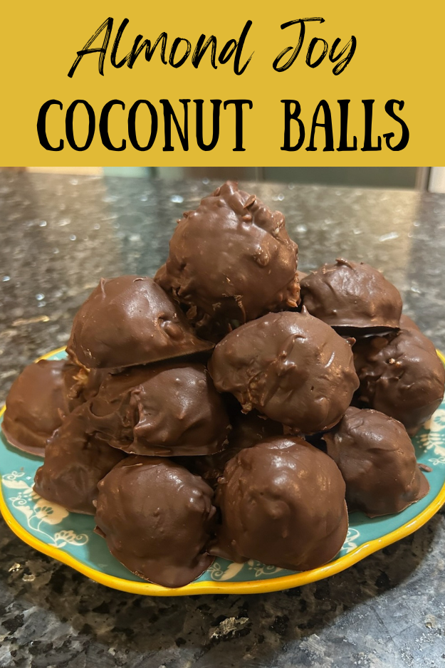 almond joy coconut balls pin for pinterest
